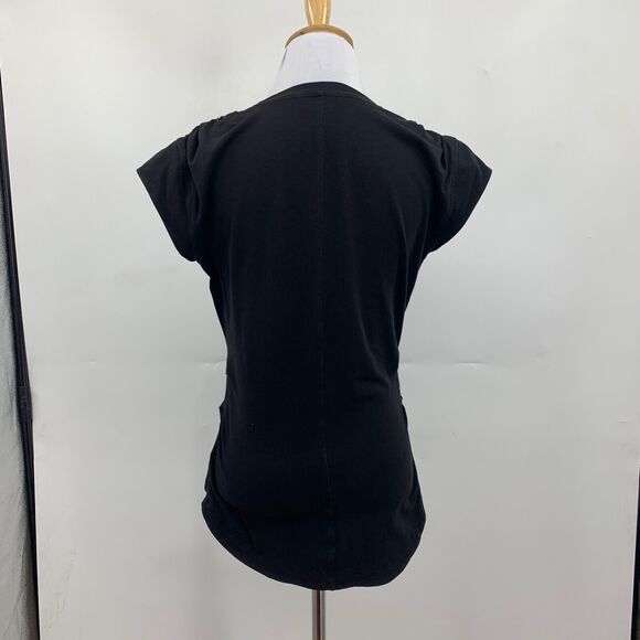 Athleta T Shirt Womens XS Extra Small Black Outbound V Neck Ruched Side Stretch - Picture 7 of 13